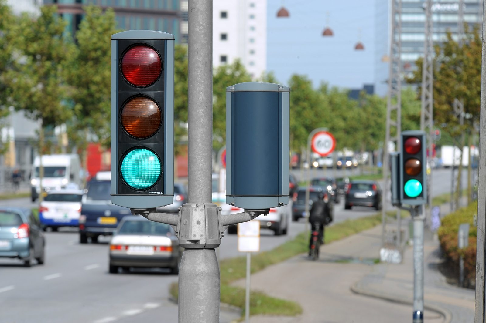 Traffic lights at a city intersection